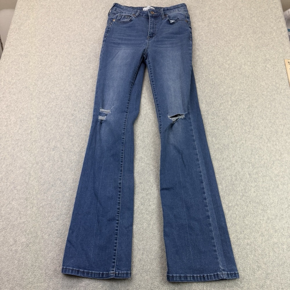 Fashion Nova Women's Size 7 Blue Distressed High-Rise Flare Jeans